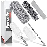 FusselZz® dust it Staubwedel teleskop waschbar [GROßES Set] – Staubwedel lang ausziehbar bis 2,45 m – Spinnwebenbesen mit Teleskopstiel – Magic dust Staubwischer für alle Duster Ob