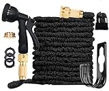 ANSYU 30 m erweiterbarer Gartenschlauch mit 8 Funktionen, Sprühpistole, erweiterbar, flexibel, auslaufsicher, Messing-Anschlüsse, Schw