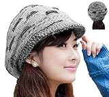 ZffXH Herbst Winter Wollstrick Newsboy Hut für süße Frauen Mädchen Gestrickte Visier Beanie Baskenmütze Schädel Kappe, Schwarz , L