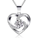 B.Catcher Kette Herz Damen Halskette 925 Sterling Silber Anhänger ''Liebe ist das Glück'' Schmuck Zirkonia 45CM Kettenlänge Geschenk für D