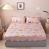 DXMRWJ Nur Twin Size Spannbettlaken, Pflegeleicht, Baumwollbedruckte Bettwäsche, rutschfeste Schutzhülle Apartment Schlafzimmer Einzel-Doppel-Kingsize-Bett-Rosa_1_150200