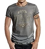 Körperbetontes Slimfit Biker Racer Trucker T-Shirt im Used Vintage Look: Motorcycle Brotherhood M