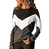 Buby T-Shirt Damen Rundhals Langarm Sommer Casual Farbblock Sweatshirt T Shirt Top Bluse Oberteil Beiläufig Shirt Damen Langarmshirt Sommertops Gestickte Schulterfrei Blusen Top