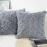 NIULAA 2er Set Sanft Plüsch Wolle Samt Kissenbezug 50x50 cm Deko Kissenbezüge Kunstfell Kissenhülle Grau Luxus Zierkissen Dekokissen Flauschig Kissen für Sofa Wohnzimmer S