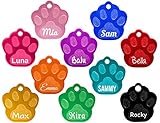 Hundemarke Pfote mit beidseitiger Gravur (Text+Motiv), verschiedene Farben inkl. 2 gratis Schlüsselring