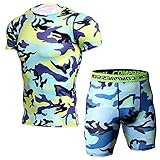 Shirt Herren Stretch Rundhals Kurzarm Herren Camouflage T Shirt Sommer Basic Brief Spleißen Druck Herren Set Sport Sandstrand Fitness Herren Shirts S