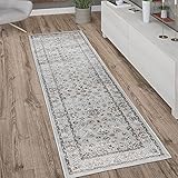 Paco Home Teppich Läufer Flur Schlafzimmer Kurzflor Modern Vintage Orient Muster Bordüre, Grösse:60x100 cm, Farbe:Grau 2