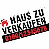 Banner Haus zu ver kaufen mit Ihrem Wunschdruck Text Telefonnummer 2x1m LKW Plane 510g