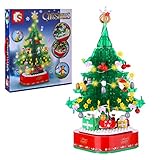 Tewerfitisme Weihnachten Bausteine Bausatz, 486 Klemmbausteine Weihnachtsbaum Drehbar Spieluhr Modellbausatz Kompatibel mit Lego W