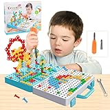 Mosaik Steckspiel Montessori Spielzeug mit Schraubendreher und Schraubenschlüssel, 3D Puzzle Mosaik Spiel Bausteine Pädagogisch Kreativ Spielzeug Geschenk für kinder 3 4 5 6 7 8 Jahre (275 Stücke)