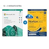 Microsoft 365 Family 12+3 Monate | 6 Nutzer | Mehrere PCs/Macs, Tablets & mobile Geräte | Download Code + NORTON 360 Deluxe | 5 Geräte |15 Monate mit Automatischer Verlängerung| Download C