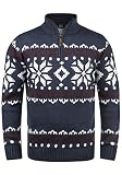 !Solid Norwin Herren Weihnachtspullover Norweger-Pullover Winter Strickpullover Troyer Grobstrick mit Stehkragen, Größe:M, Farbe:Insignia Blue Melange (8991)