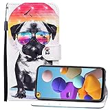 Nadoli 3D Effekt Brieftasche für Samsung Galaxy S20 FE,Lustig Brille Hund Muster Pu Leder Magnetverschluss Kartenfächer Flip Tasche Schutzhülle mit Standfunk