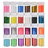 YOTINO Glitzer-Puder-Set Bunt 24, Glitter-Pulver in 24 Farben, Deko-Sand ideal zum Basteln für Kinder,Bastel-Staub in Dose mit Streu-Deckel, Pulver-Glitzer Basteln - Fasching - Deko usw