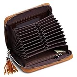 MEITRUE Damen Geldbeutel Kreditkartenetui 20 Slots Quaste PU Leder Portemonnaie RFID-Schutz Reißverschluss Clutch Vintage Prägung Kartenhalter M