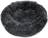 NANLLX Weiches rundes Plüsch-Katzen-Hundebett - Waschbare Flauschige Kunstpelz-Donut-Kuschelkissen-Haustiermatte mit rutschfestem und wasserdichtem Boden für warmen S