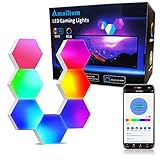 Sechseck Wandleuchte Funktioniert mit Alexa Google Assistant,WiFi Smart RGB Gaming Wandleuchte LED Leuchtpanel Sprachsteuerung & App-Steuerung,Geometrische Leuchten für Gaming Zimmer/DIY-Dekor,7 Stück