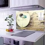 banjado® Küchenrückwand Glas als Spritzschutz Küche 60x40cm – Fliesenspiegel mit Motiv Wellenreiten Gehen – Nischenrückwand selbstklebend ohne Bohren Sicherheitsglas - magnetisch & beschreibb
