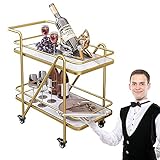 LOHOX Servierwagen Metall auf Rollen, Offen Küchenwagen Barwagen Gebogener Schiebegriff, Küchenregal für Küche 360° Universelles Riemenscheibendesign Fahrbarer Speisewag