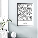 Druck Stadtplan Paris skandinavischer Stil in Schwarz und Weiß. A3 Größe Plakat Das bedruckte Papier Keine 250 gr. Gemälde, Drucke und Poster für Wohnzimmer und S