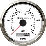 KUS GPS Tachometer Geschwindigkeitsmesser 15Knots 28KM/H Für Boot Yachten 85mm Mit Hintergrundbeleuchtung (Weiß)