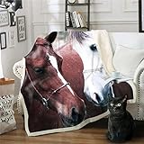 LKMVA 3D Gedruckte Decke Braunes Tierpferd 130 x 150cm Super Soft Sherpa Fleece Decke Mikrofaser Flanell Plüschdecke Geeignet für Kinder und Erwachsene Geburtstagsgeschenk Tragbare Reisedeck