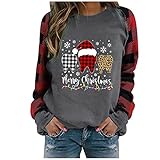 Shirt Damen Weihnachten - Weihnachtspullover Damen Oversize Langarmshirt Ohne Kapuze Sweatshirt-Weihnachts Tshirt-Langarm Tunika Bluse Weihnachtlichen Motiven Christmas Top