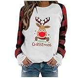 Overdose Damen Oberteile Christmas Xmas Fashion Loose Sweatshirts Weihnachtsdruck T-Shirts Tunika Streetwear Casual Tops Longshirts Pullover Sportswear Rundkragen Herbst(A-Braun,L)