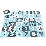 Juskys Kinder Puzzlematte Noah 36 Teile mit Buchstaben A-Z & Zahlen 0-9 - rutschfest – blau für Jungen - Puzzle ab 10 Monate - Sp