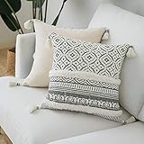 MWMG Kissenbezüge Boho,Vintage Beige Kissen Mit Quaste Braun Nordische Baumwolle Kissenbezug Outdoor Marokko Getuftete Geometrie 45X45Cm Kissenbezüge Für Sofa Schlafzimmer Wohnzimmer, G