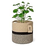 Goodpick Blumentopf Übertopf Korb Baumwolle Seil Pflanzkorb Aufbewahrungskorb Geflochten für Spielzeug Decken im Kinderzimmer 21x21cm, Schwarz & J