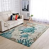 Ktewqmp Teppich Meeresschildkröte Super weich Shaggy Teppich Felloptik wohnzimmerteppich Flauschiger Teppiche Künstlerisch Für Wohnzimmer Schlafzimmer Flur White 122x183