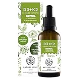 NATURE LOVE® Vitamin D3 + K2 (50ml flüssig) - Hoch bioverfügbar durch Original K2VITAL® 99,7% All-Trans + laborgeprüfte 1000 I.E. Vitamin D3 pro Tropfen - Hochdosiert, in Deutschland p