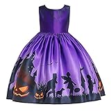 Halloween Partykleid Kinder Mädchen Halloween Kostüm Ärmellos Spitze Patchwork Kleid Abendkleid Kürbis Fledermaus Drucken Festlich Kleid Ballkleid für Fasching Karneval Halloween Abschlussb