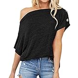 PEOD Damen Sommer Große Größe Kurzarm Kalte Schulter Knöpfen Tunika Tops Tshirts Oberteile Frauen Elegant Basic Oversized Schulterfrei Rückenfrei Einfarbig Slim Fit Blusen T Shirt Crop Top U