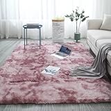 Flauschiger Teppich Schlafzimmer Shaggy Hochflor Teppiche Langflor Wohnzimmerteppich Groß Waschbar Soft Area Rug Kinderzimmer Carpet Purpur Rosa 120*160