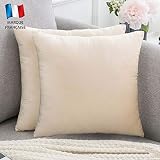 Douceur De Plumes 2er Set Beiger Samt Dekorativer Kissenbezug 40x40 cm Uni, weicher moderner rechteckiger Kissenbezug für skandinavische Wohnzimmercreme, Schlafsofa (2 Beige)