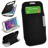 moex Samsung Galaxy S4 Mini | Hülle Schwarz mit Sicht-Fenster Window Cover Schutzhülle Ultra-Slim Handyhülle für Samsung Galaxy S4 Mini Case Flip Handy-Tasche Stand-Funk