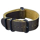 Infantry Uhrenarmband 22mm Lederarmband Uhr Nato Zulu Echtleder Leder Uhrenarmbänder Strap Braun Wasserdicht Ersatband Ersatz-Watch Armband mit Edelstahl Metall Schließe für H