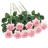 U'Artlines 10 STÜCKE Künstliche Blumen Rosen,Kunstblumen Rosen Einzelner Stiel Brautstrauß,Gefälschte Rose für Hochzeit(Rosa)