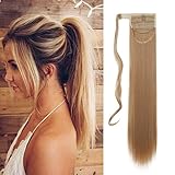 Pferdeschwanz Ponytail Haarteil Zopf Clip in Haare Extension Haarverlängerung Hair Piece natürliches Synthetik Dunkelblond & Bleichen Blond 55 cm(90 g)-G