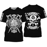 BBYOUTH Wikinger T-Shirt, 3D Bedruckter Nordischer Mythos Thor Hammer Fenrir Wolf Tattoo Kurzarm Cosplay Shirt (11 USA Größe),Sons of Odin,L