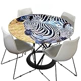 Morbuy Rund Tischdecke Elastisch, 3D Zebra Drucken Rund Tischdecken Wasserdicht Lotuseffekt Abwaschbar Abwischbar Tischtuch für Dekoration Küchentisch Garten Outdoor (Weißes Zebra,130cm)