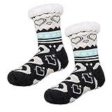 Mengove Damen Weihnachts-Baumwollsocken Multicolor Cute Elch Print Verdicken Plus Samt Rutschfeste Winter-Teppich-Sock