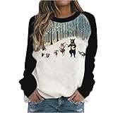 Masrin Mask Frauen Sweatshirt Damen lässig Waldparty Pullover drucken Tiermuster Tops Rundhalsausschnitt Langarm Stitching Bluse(M,Schwarz)