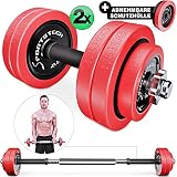 Sportstech 2in1 innovatives Hantelset mit Silikonüberzug, Kurzhanteln & Langhantel in einem, hochwertige Hanteln in 20kg / 30kg aus Gusseisen, effektives Fitness Krafttraining,Hantel für Dein Z