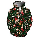 GOKOMO Unisex Kapuzen Fleece Pullover lässiger Weihnachtsdruck Weihnachten Katze Hässlicher Weihnachtspullover Christmas Ugly Sweater Fleece Sweatshirt Damen Herbst Winter Warm(M,Grün)