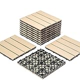 Linyuanwai WPC Terrassenfliese Clip-on pro Dekorierte Packung Garten Balkon Terrasse Badezimmer Schwimmbad Bodenbelag mit Drainage 30x30x2 cm (11 * WPC Terrassendielen, Khaki)