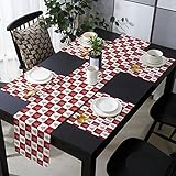 HOMMOU Tischsets 6er Set mit Tischläufer für Küche Esstisch, Leinen Jutegewebe Tischmatten Läufer, Weihnachtswald Weihnachtsbaum auf rot weiß kariert, waschbar Kommode Schals für F