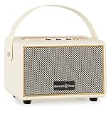 Bennett & Ross BB-820CW Blackmore Junior Version 2020 - Retro Bluetooth Lautsprecher in Lederoptik mit 5200 mAh Akku - Vintage Speaker mit 20W - MicroSD-Eingang mit MP3-Player - Aux-in - Weiß